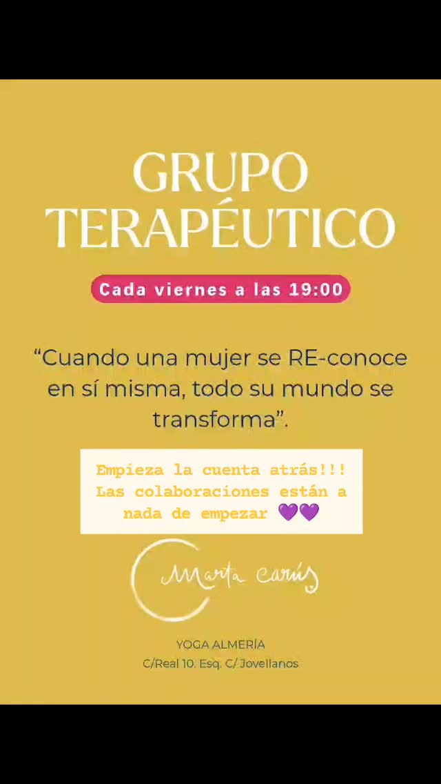 Gracias a Yoga Almería, por brindar un espacio de autocuidado, autodescubrimiento y ternura, dónde encontrarnos para: parar, conocer y aprender a ser quienes queremos ser💜🙏

Grupos limitados. 

Si quieres tú plaza escríbeme por privado y te cuento cuando empezamos☺️👣👣

No te quedes sin vivir esa experiencia que buscabas

#paradigmadeloscuidados #saludemocional #saludintegral #ciclicidad #mujeres #gruposemocionales