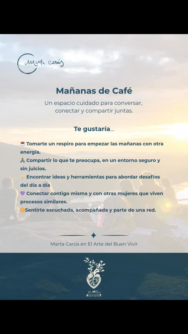Te acompaño, desde la facilitación de este espacio, a entender qué nos ocurre en nuestro día a día y qué nos impide conectar con el bienestar

Cada miércoles a las 11:00h, nos encontraremos para generar juntas, un momento de calma, ternura y entendimiento.

Porqué cuándo encuentras un espacio para compartir tus vivencias y experiencias con otras personas, las respuestas que buscabas aparecen, creando una red que sostiene y cuida.

No te lo pierdas. 💜👣
👣 Caminar en compañía es un regalo 🙏🌈

#paradigmadeloscuidados #saludintegral #saludemocional #saludsocial #colaboracióncreativa
